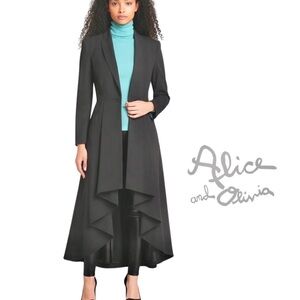 ALICE+OLIVIA new Alcina Black High-Low Tailored Pleated Luxury Dress Coat